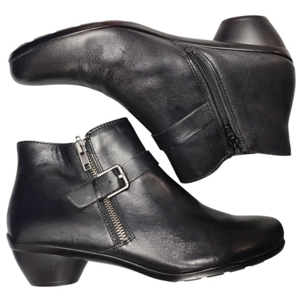 Naturalizer N5 Comfort Hitch Ankle Boots Womens‎ 8.5M Black Side Zip Buckle EUC